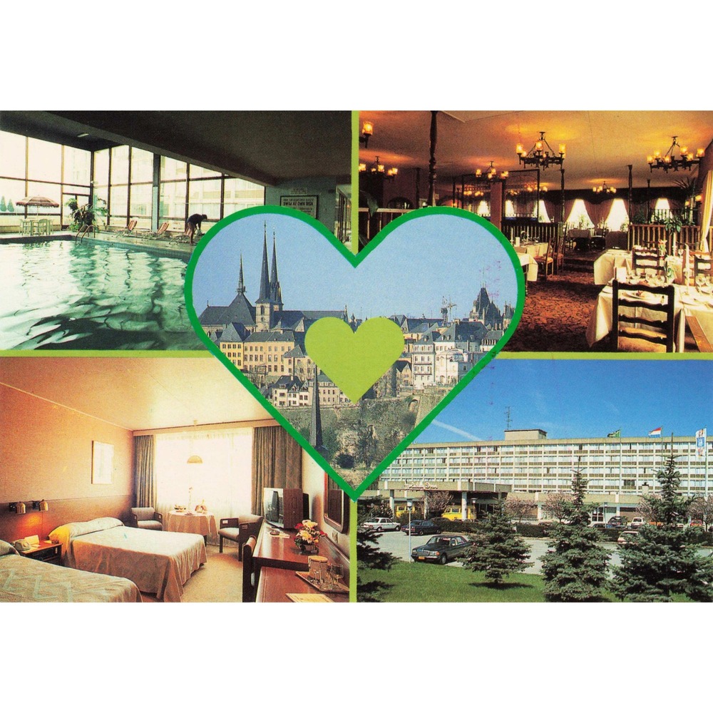 Holiday Inn Hotel Luxembourg Chrome Postcard Multi-View Pool Restaurant c1970s - Picture 1 of 2